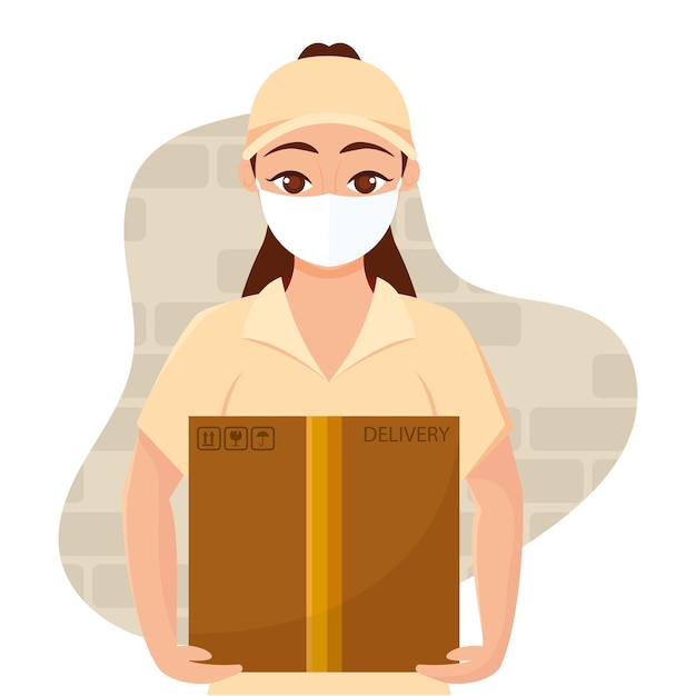 Repartidora aislada llevando una caja de entrega ilustración vectorial
