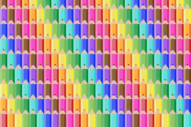Repeating pattern of colorful colored pencils arranged in rows and columns
