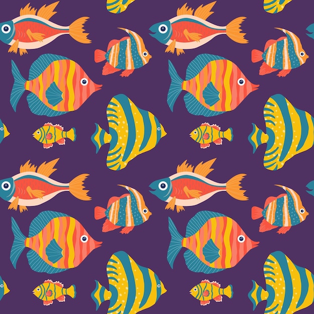 Repetición de patrones sin fisuras con peces tropicales