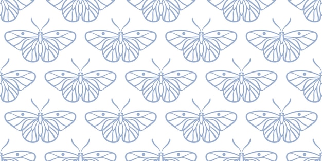 Repetición perfecta del fondo del patrón vectorial de mariposa blanca azul