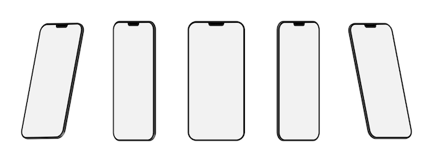 Representación 3d de maquetas pantalla blanca de teléfonos inteligentes sobre fondo blanco colección de maquetas de teléfonos inteligentes la pantalla de teléfonos inteligentes se puede utilizar para publicidad comercial aislado sobre fondo blanco