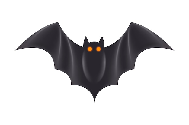 Vector representación 3d de un murciélago con ojos naranjas y alas extendidas silueta o icono de murciélago para halloween ilustración vectorial 3d aislada