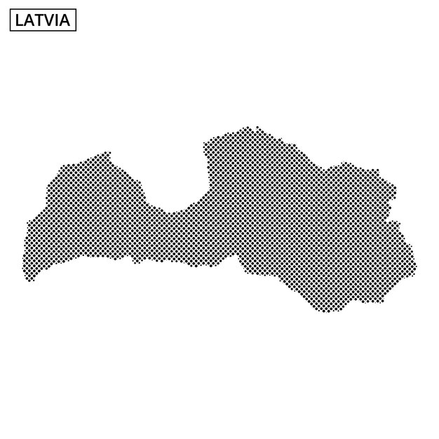 Representación abstracta del contorno geográfico de Letonia con un patrón visual punteado