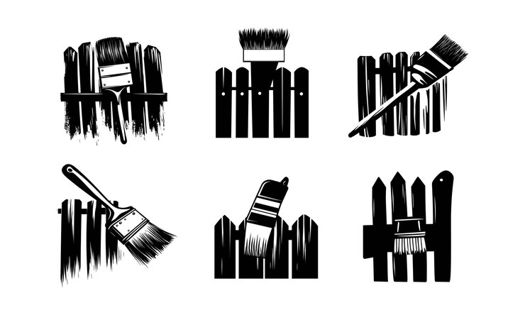 Vector representación artística de pinceles contra un telón de fondo de madera en un arreglo creativo