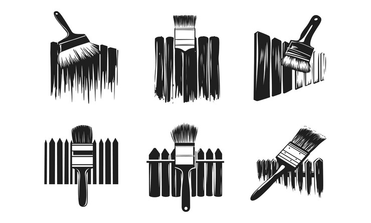 Vector representación artística de pinceles que aplican pintura a las cercas en un patrón de diseño creativo