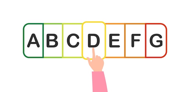 Una representación colorida de aprender el alfabeto con una mano apuntando a la letra D en un entorno educativo atractivo