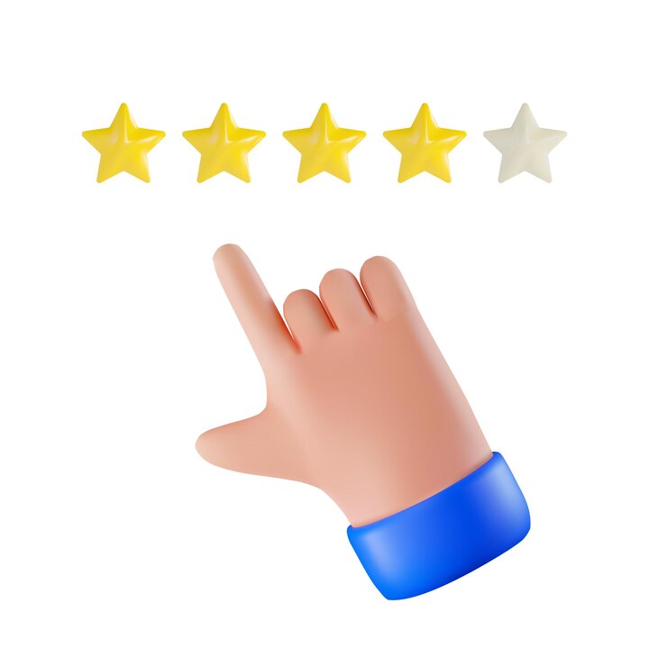 Representación conceptual para poner una estrella para calificar con el dedo de la mano Ilustración vectorial en estilo 3d