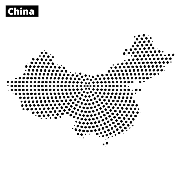 Representación detallada del patrón de puntos de China que muestra el contorno geográfico y las características