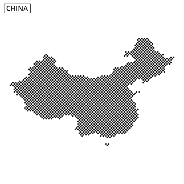 Representación detallada del patrón de puntos de China que muestra el contorno geográfico y las características