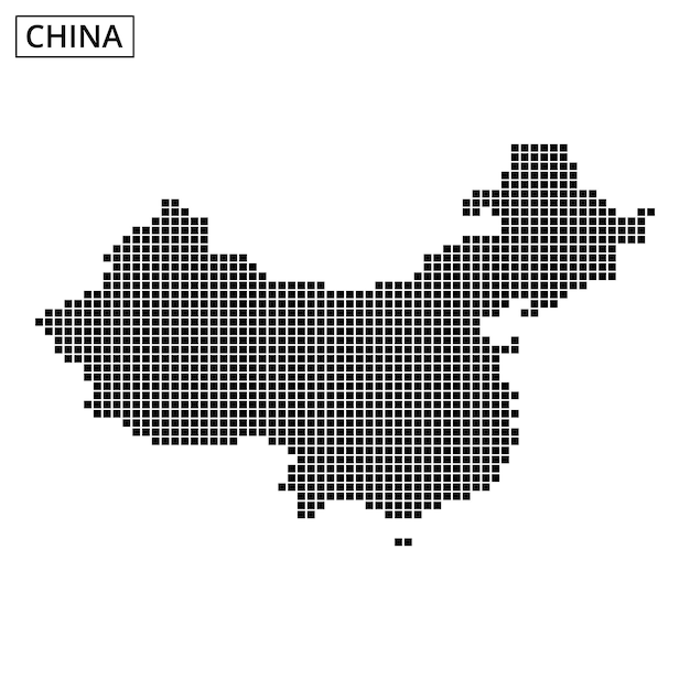 Representación detallada del patrón de puntos de China que muestra el contorno geográfico y las características