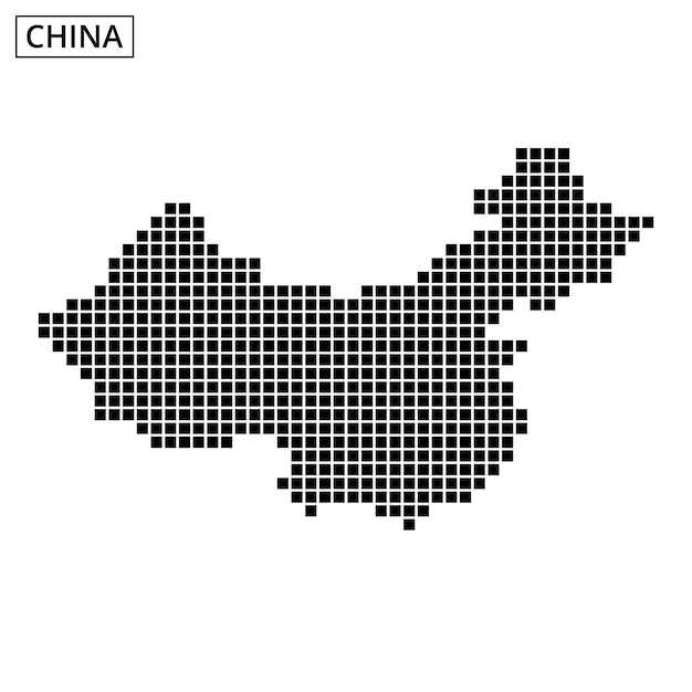 Representación detallada del patrón de puntos de China que muestra el contorno geográfico y las características