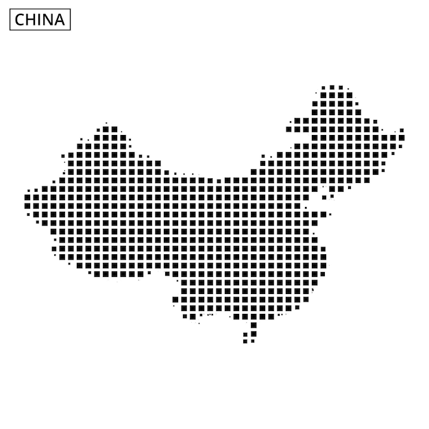 Representación detallada del patrón de puntos de China que muestra el contorno geográfico y las características
