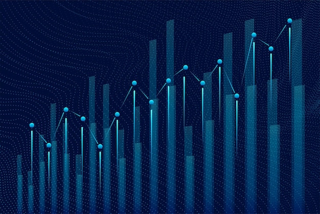 Una representación digital del rendimiento del mercado de valores con puntos conectados que ilustran los puntos de datos y las tendencias