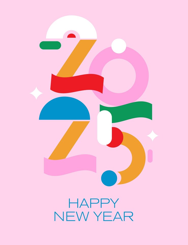 Representación geométrica del año 2025 utilizando formas de colores Ideal para tarjetas de felicitación modernas