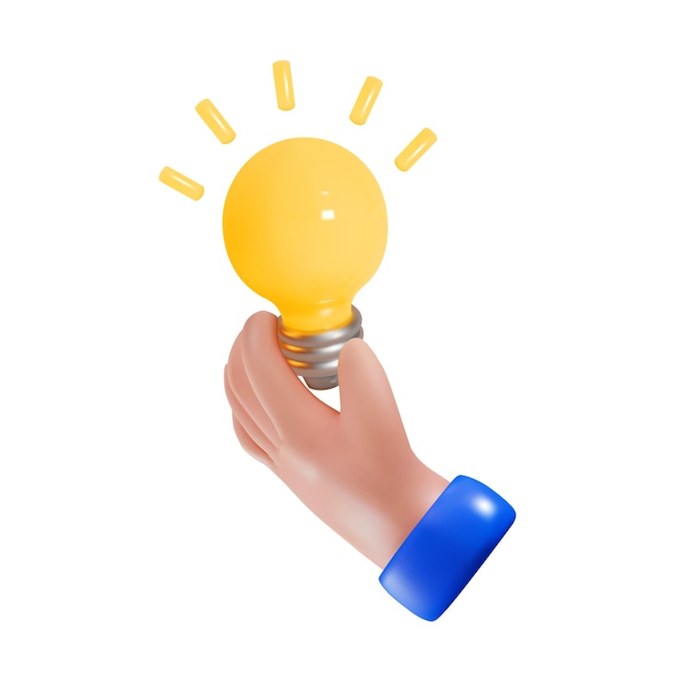 Representación de una mano con una bombilla incandescente Idea concepto ilustración vectorial en estilo 3d