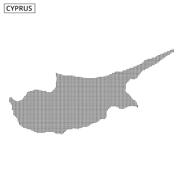 Representación del mapa de Chipre con un patrón punteado sobre un fondo blanco