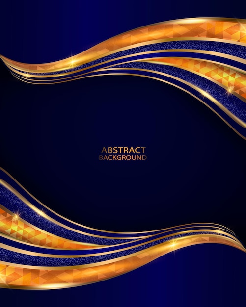 REPRESENTACIÓN PREMIUM de color azul oscuro con fondo de formas de color naranja dorado