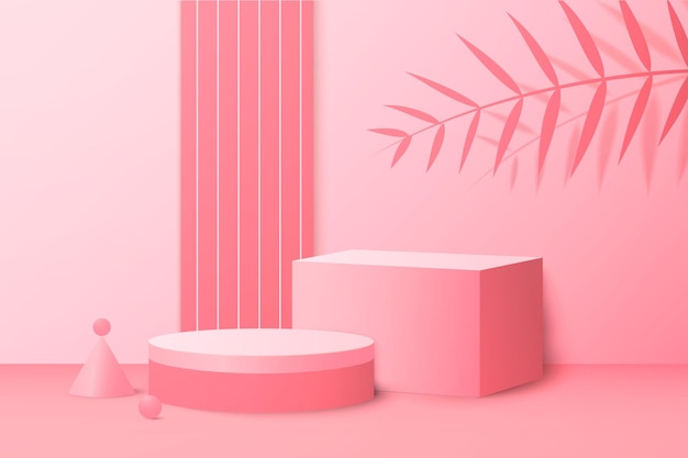 Representación rosa 3d de fondo con podio y escena de pared rosa mínima