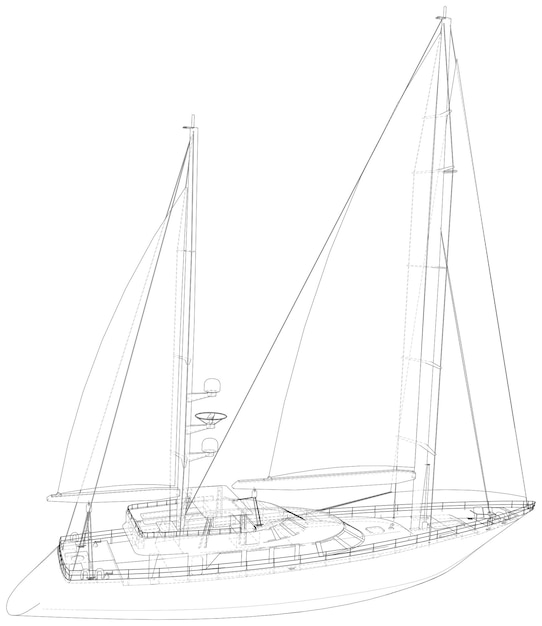 Vector representación técnica del vector de estructura alámbrica del yate de vela en formato d eps