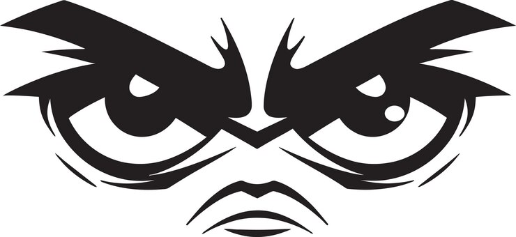 Vector representación vectorial de vexing vision de la máscara de ojos enojados con el emblema de la ira animada de dibujos animados