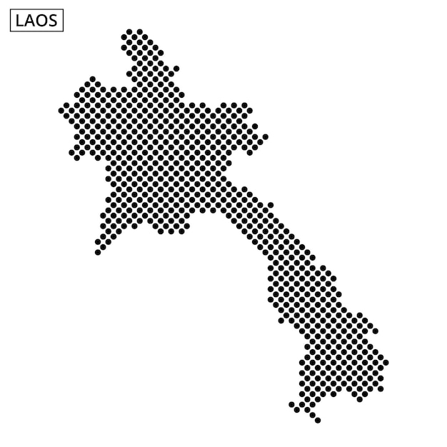 Representación visual del mapa de Laos con patrón punteado y líneas abstractas