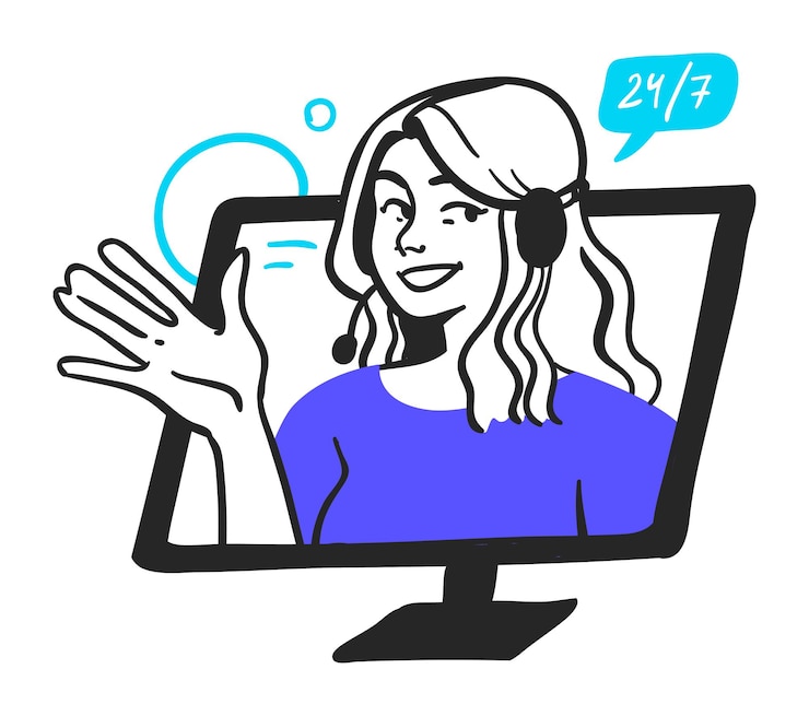 Vector representante de servicio al cliente amistoso con auriculares