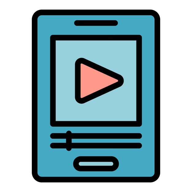 Reproducir icono de vídeo de teléfono contorno vectorial computadora en línea Webinar entrenamiento color plano