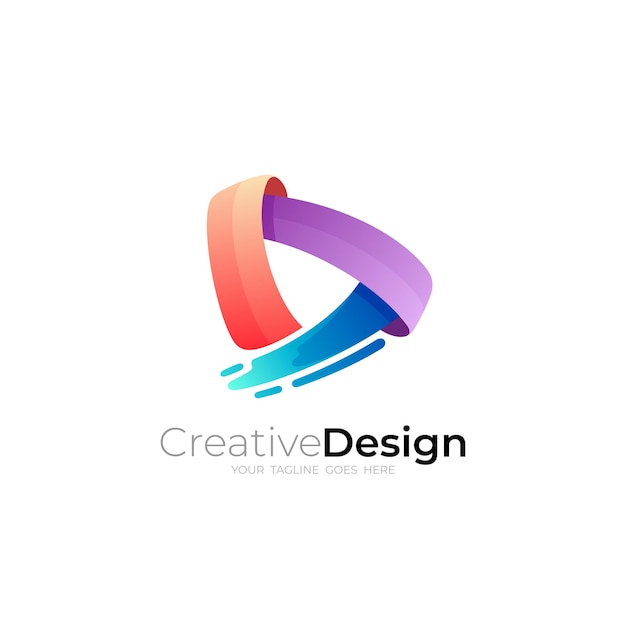 Reproducir tecnología de diseño de logotipo Triángulo icono vector estilo 3d