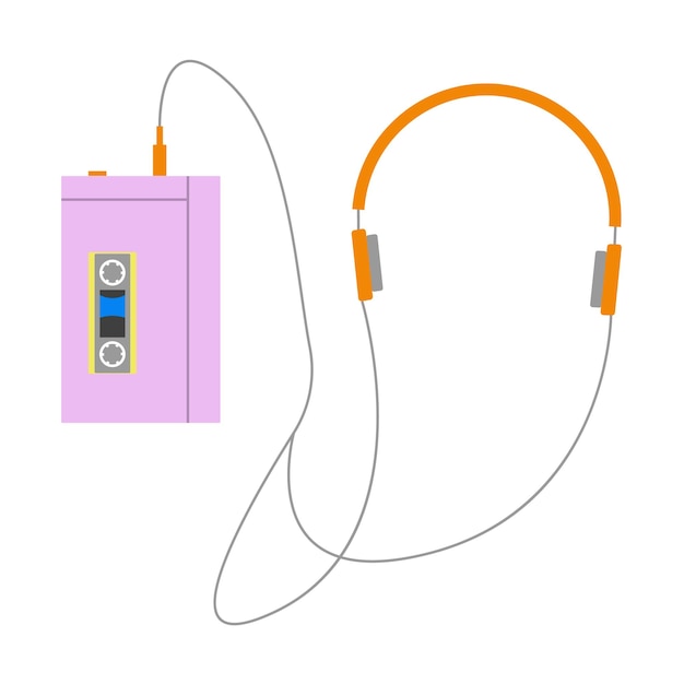 Reproductor de audio con casete analógico. tecnologías de los años 80, 90. estilo plano. ilustración vectorial