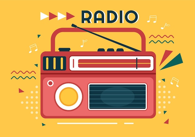 Reproductor de radio para grabar y escuchar música en plantilla Ilustración de estilo de dibujos animados dibujados a mano