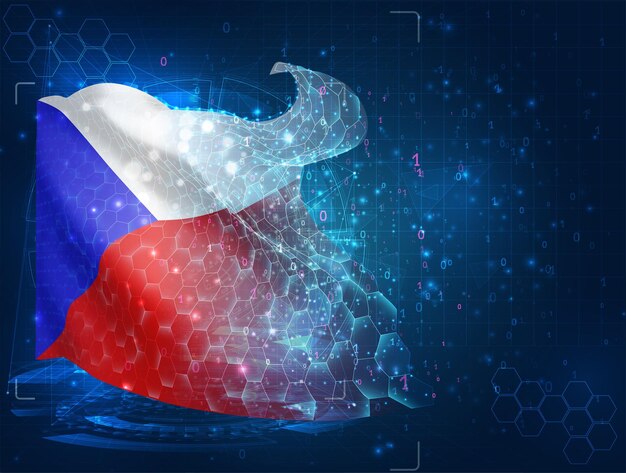 República Checa bandera vectorial objeto 3D abstracto virtual de polígonos triangulares sobre un fondo azul