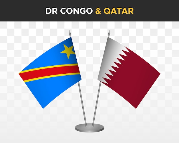 República Democrática del Congo DR vs maqueta de banderas de escritorio qatar ilustración vectorial 3d aislada