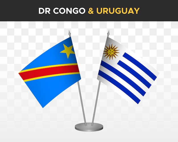 República democrática del congo dr vs uruguay escritorio banderas maqueta aislado 3d ilustración vectorial