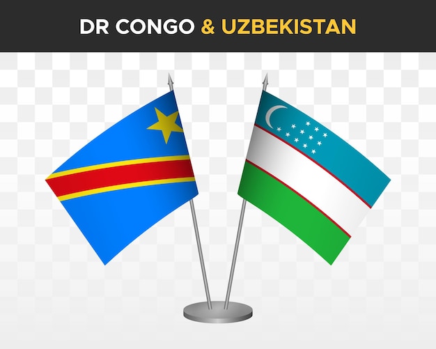 República Democrática del Congo DR vs uzbekistán escritorio banderas maqueta aislado 3d ilustración vectorial