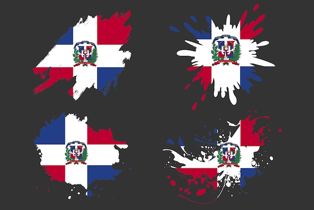 Vector república dominicana bandera cepillo salpicadura vector conjunto país logo activo pintura grunge ilustración