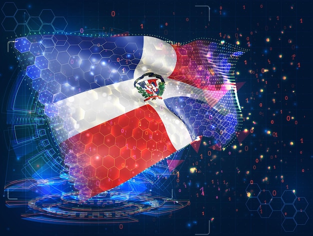 República Dominicana bandera vectorial objeto 3D abstracto virtual de polígonos triangulares sobre un fondo azul