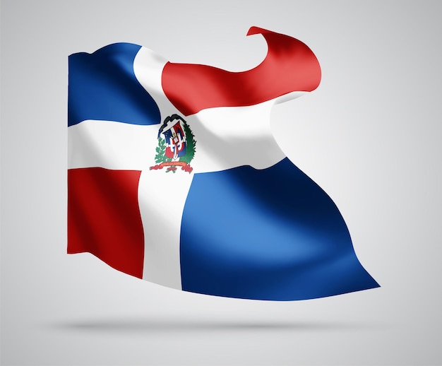 República dominicana, bandera vectorial con olas y curvas ondeando en el viento sobre un fondo blanco.