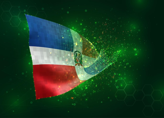 República Dominicana en vector 3d bandera sobre fondo verde con polígonos y números de datos