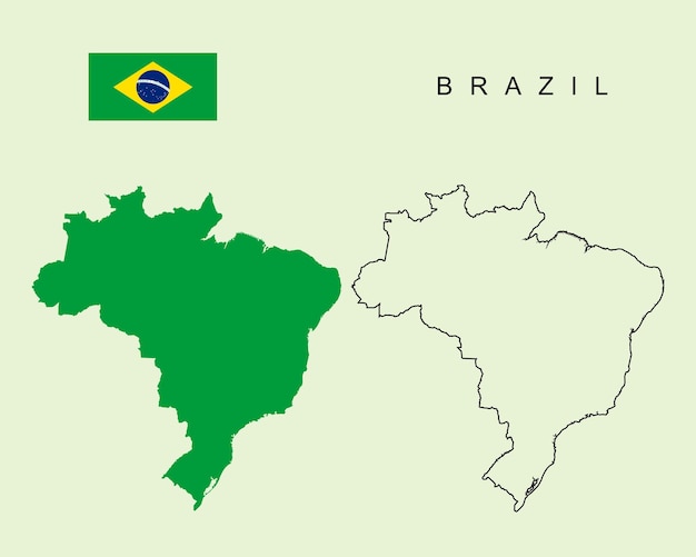 República Federal de Brasil Bandera de Brasil Mapa de Brasil Estilo de contorno del icono del país y vector plano