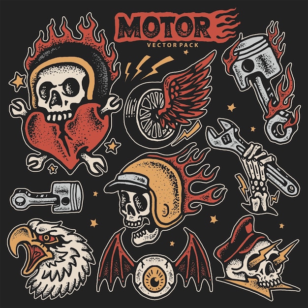 Vector repuestos para moto calavera y aguila