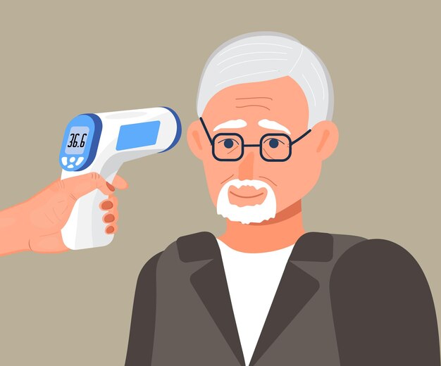Se requiere control de temperatura corporal. Termómetro sin contacto en la mano.