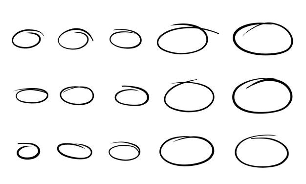 Resaltar marcos ovalados dibujado a mano garabato garabato conjunto de círculos de subrayado línea de óvalos y elipses