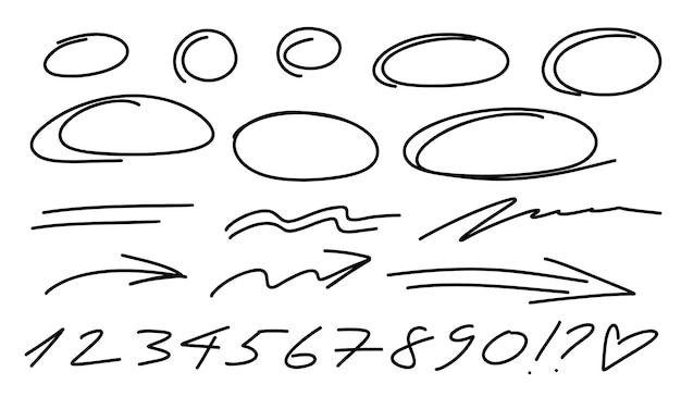 Resalte el marcador marcos ovalados números líneas de subrayado dibujadas a mano Doodle de garabato dibujado a mano