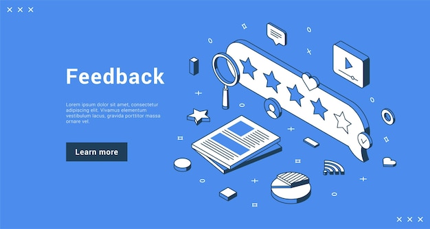 Reseña del cliente calificación retroalimentación ilustración vectorial isométrica de cuatro estrellas Experiencia de evaluación elección escala de graduación marca de opinión de la audiencia calificación de calidad del servicio recomendación de estado de clasificación