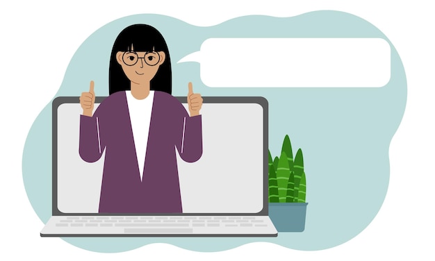 Reseñas de usuarios Computadora portátil con una mujer con los pulgares hacia arriba Reseña del cliente Reseña en línea Calificación de estrellas Comentarios Burbuja de calificación
