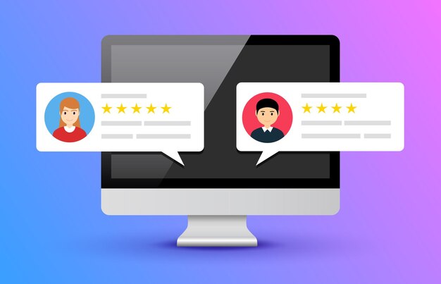 Reseñas de usuarios en línea Concepto de calificación de experiencia de revisión de comentarios de clientes Mensaje de servicio al cliente del usuario