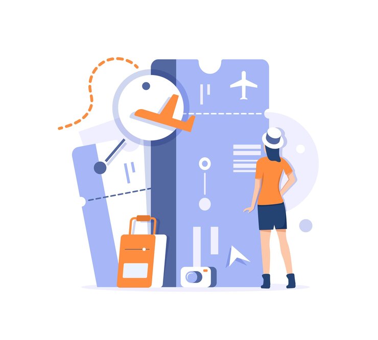 Vector reserva de billetes de avión en líneaconcepto de billete en líneaservicio de viajevacaciones y turismoavión