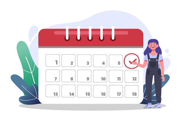 Vector reserva de citas con calendario y mujer