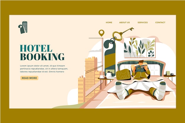 Reserva de hotel en línea para el concepto de página de destino