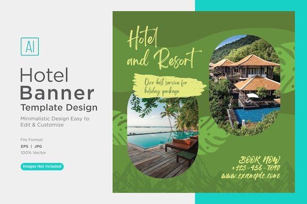 Reserva de hoteles modelo de diseño de banner de marketing en las redes sociales